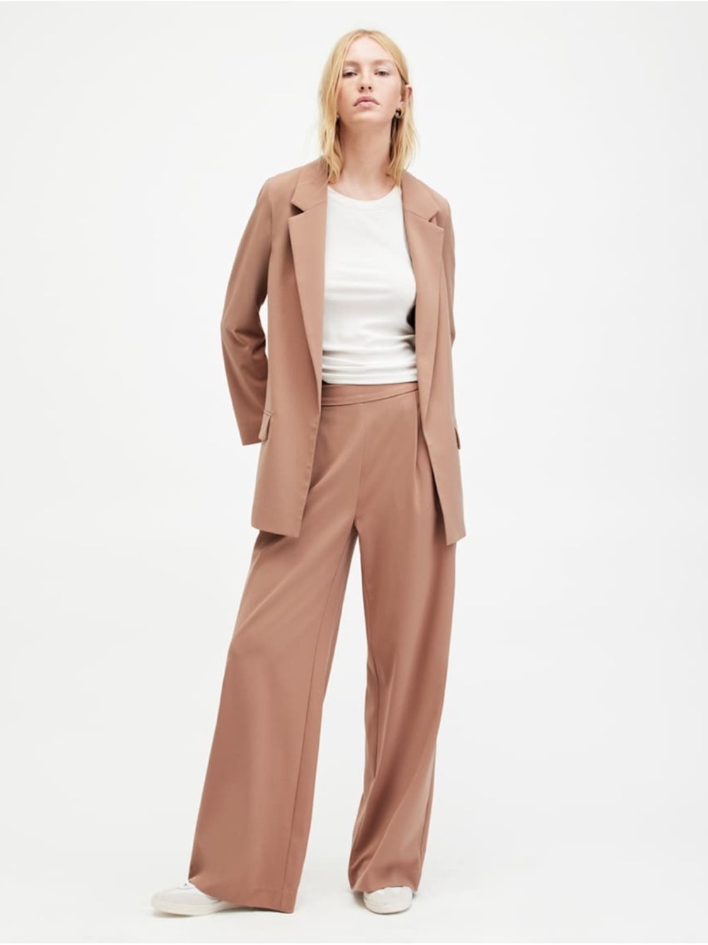 AllSaints Aleida Suit Set Blazer & Wide Leg Trousers Fawn Brown 6/4